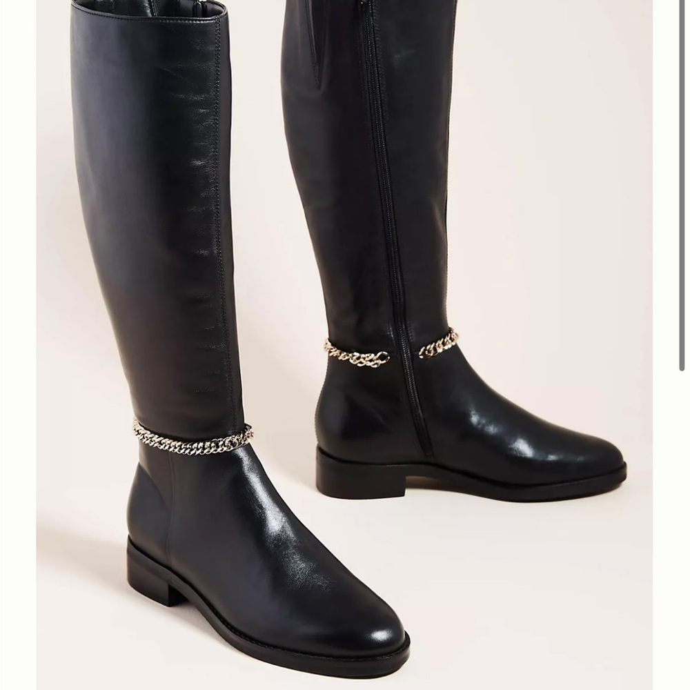 Anthropologie Marissa Leather chain Riding flat Boots
